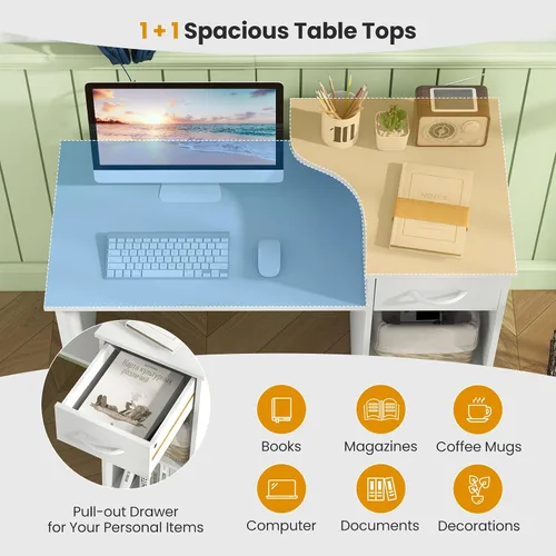 Vista 4 de Giantex Escritorio para computadora con almacenamiento, moderna mesa para computadora portátil con estante ajustable de 5 posiciones, cajón