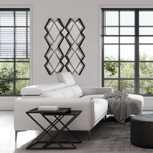 Vista 4 de ZURI Furniture - Espejo Caleido moderno de 51 pulgadas con ribete negro y gris europeo