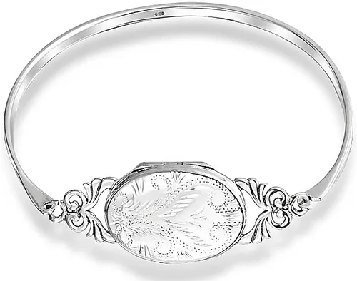 Vista 8 de Pulsera personalizada estilo vintage grabada con medallón que sostiene foto para mujer plata de ley