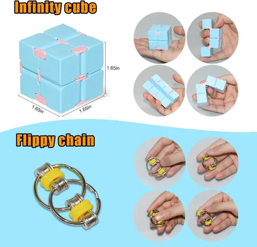 Vista 4 de Juego de 6 juguetes sensoriales para ansiedad, regalos para niños y adultos, cubo infinito, anillos magnéticos, almohadilla para juegos antiestrés