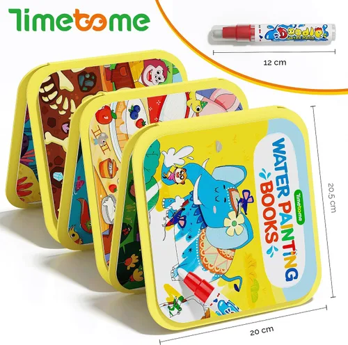 Vista 2 de Libro de Pintura Reutilizable con Agua de Timetome para Niños - Pack de 3 Libros de Acuarela Mágicos con Bolígrafo de Agua con Temas de Cuentos