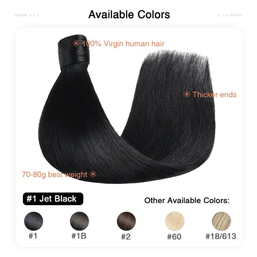 Vista 3 de SUYYA Extensión de cola de caballo con clip, pieza de cabello humano lacio con pasta mágica, 2.47 onzas, 14 pulgadas, color negro azabache #1