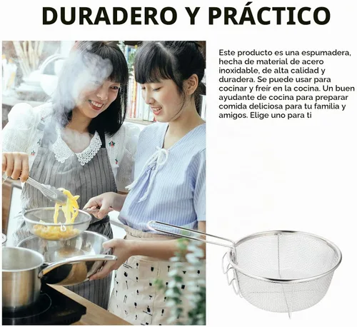 Vista 7 de DOITOOL Cesta de acero inoxidable para freír cesta redonda de malla de alambre con mango plegable para freír cocina