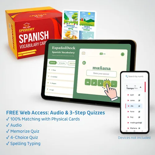 Vista 5 de Tarjetas de vocabulario en español para niños y adultos principiantes - 276 tarjetas de estudio bilingües 720 palabras con portal interactivo