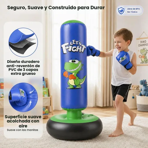 Vista 2 de Bolsa de boxeo inflable, bolsa de boxeo de 48" para niños con guantes de boxeo, juego de boxeo estable para karate, taekwondo, juguete de dinosaurio