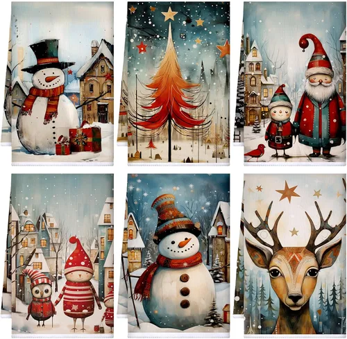 Vista 14 de Bencailor 6 piezas de paños de cocina de Navidad absorbentes de microfibra suave estilo casa de campo de 16 x 24 pulgadas, paños de cocina