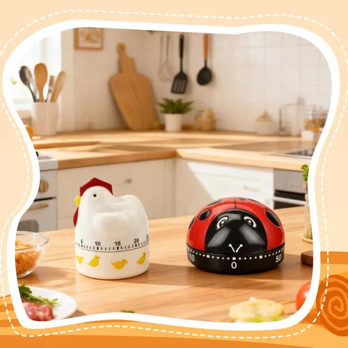 Vista 7 de Amylove Temporizador de cocina lindo de 4 piezas, manual mecánico de animales, pollito, rana, pato, mariquita, alarma de 60 minutos, temporizador