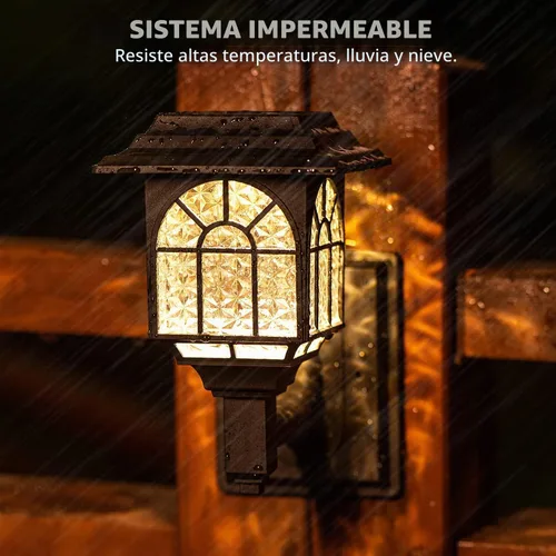 Vista 4 de LeiDrail Luces solares para valla, paquete de 2 luces solares para exteriores, impermeables, luz LED blanca cálida, poste de pared, iluminación