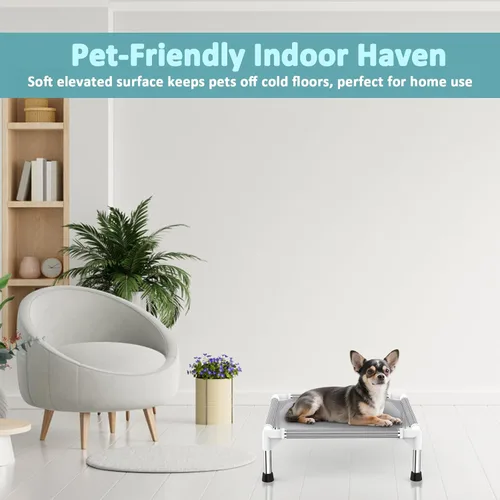 Vista 4 de Cama elevada para perros con tela refrescante Teslin - Catre ligero para perros pequeños, malla transpirable impermeable y lavable, cama elevada