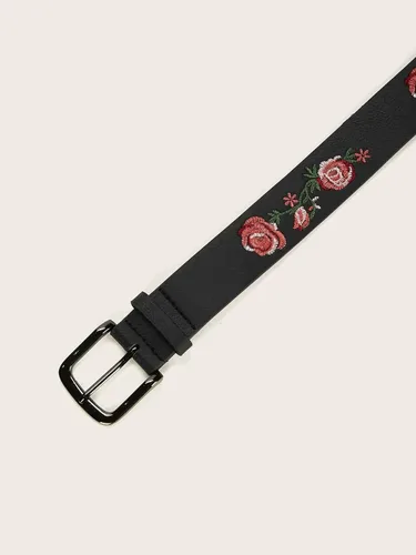 Vista 3 de WDIRARA Cinturón de metal con hebilla de cuero sintético bordado de flores para mujer