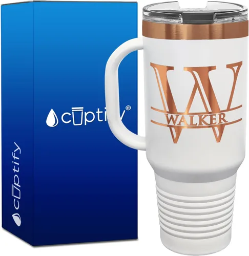 Vista 52 de Vaso personalizado de regalo de cumpleaños para mujeres y hombres, con monograma de escritura dividida, inicial y nombre grabado en negro, taza