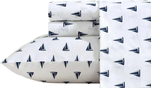 Vista 11 de Nautica - Juego de sábanas tamaño twin, sábanas refrescantes nítidas y confeccionadas con una sensación suave y ligera de percal de algodón