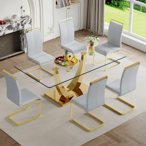Vista 46 de Mesa de comedor moderna para mesa de comedor de mármol sintético de 4/6, 63 pulgadas, mesa de cocina rectangular, mesa de cocina y comedor de fácil