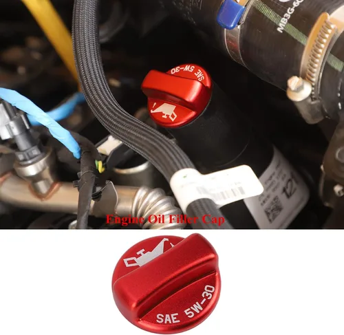 Vista 5 de YOCTM Paquete de 3 tapones rojos para depósito de refrigerante del motor + tapa de llenado de aceite + tapa de depósito de cilindro maestro de freno