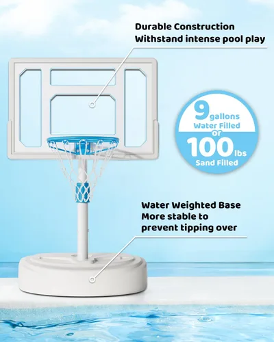 Vista 4 de Pool Basketball Hoop, Adjustable Swimming Pool Basketball Goal, Stainless Steel Poolside Hoop with 32" Shatterproof Backboard, Portable Poolside