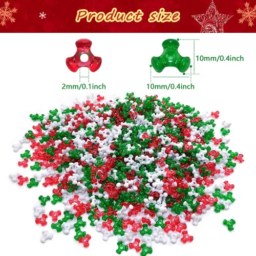 Vista 2 de Amaney - 1000 cuentas de tres cuentas de Navidad con cuentas de bastón de caramelo, verde, rojo y blanco, cuentas para adornos navideños