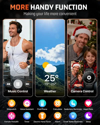 Vista 8 de Reloj inteligente para hombre con rastreador de fitness: reloj militar con función de responder/hacer llamada, LED digital, relojes impermeables