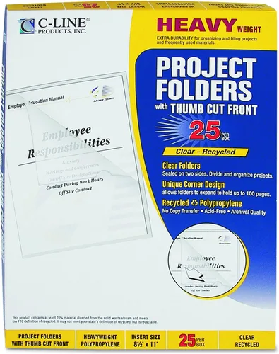 Vista 4 de C-Line Recycled Project Folders with Thumb Cut Fronts, Reduced Glare, Letter Size, Clear, 25 per Box (62127) (Pack of 10)