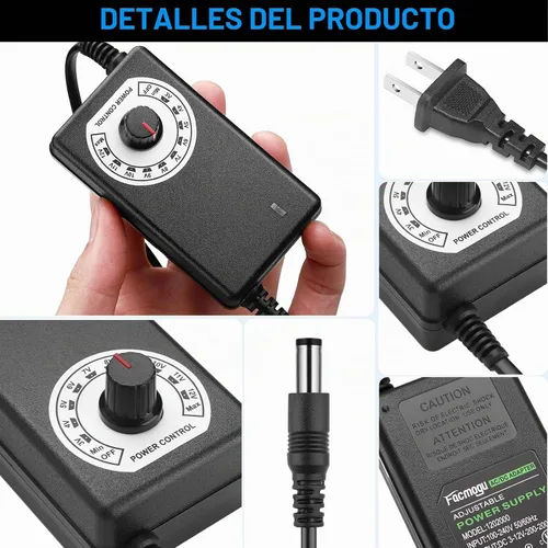 Vista 2 de Facmogu - Fuente de alimentación ajustable 3V-12V 2A, adaptador universal