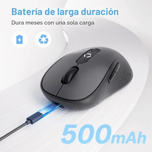 Vista 5 de XBG B15 Ratón inalámbrico Tri-Mode, Bluetooth 5.0/4.0 y 2.4G, 5 niveles ajustables de DPI, recargable por Type-C con indicador de batería de 3