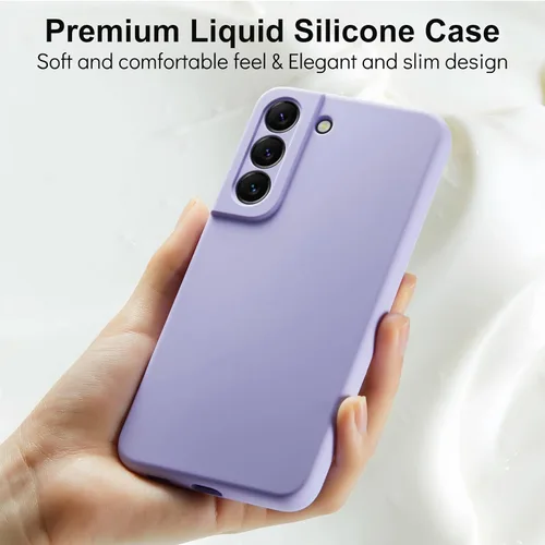 Vista 5 de Samsung Galaxy S22 Plus - Funda de silicona líquida, protección completa delgada de la cámara con forro de microfibra suave, color morado