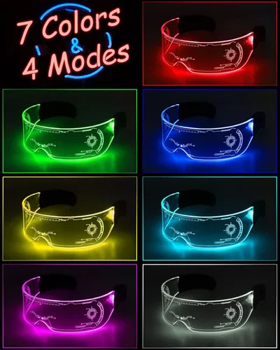 Vista 2 de SZYICONG Paquete de 2 lentes LED sin cable anteojos iluminados con patrón de lente futurista anteojos Cyberpunk luminosos para bar club fiesta