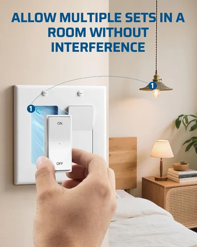 Vista 3 de DEWENWILS Toma de luz con control remoto, base E26/E27, programable y ampliable, no necesita cableado, enchufes de luz inalámbricos para dormitorio