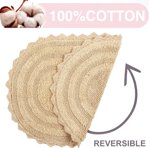 Vista 4 de TreeWool - Alfombras de baño con borde de ganchillo reversible en algodón de felpa (paquete de 2)