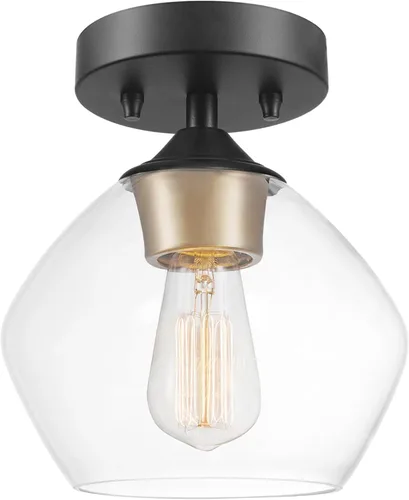 Vista 12 de GLOBE Electric 66000080 Lámpara de techo empotrada de 1 luz, negro mate, pantalla de vidrio angular, accesorios de iluminación de techo