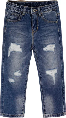 Vista 12 de KIDSCOOL SPACE Pantalones de mezclilla rasgados con banda elástica para niños pequeños Azul-2271