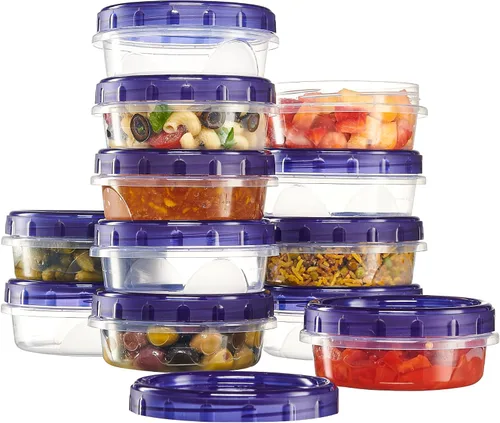 Vista 12 de PLASTICPRO Paquete de 6 Recipientes de Almacenamiento de Alimentos con Tapa Giratoria con Tapa Azul Atornillable - Recipientes Reutilizables de 4 oz