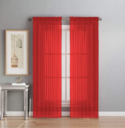 Vista 22 de Interior Trends Juego de 2 paneles de cortina de gasa transparente totalmente cosidas para ventana con cortinajes (63 pulgadas de largo, ladrillo)