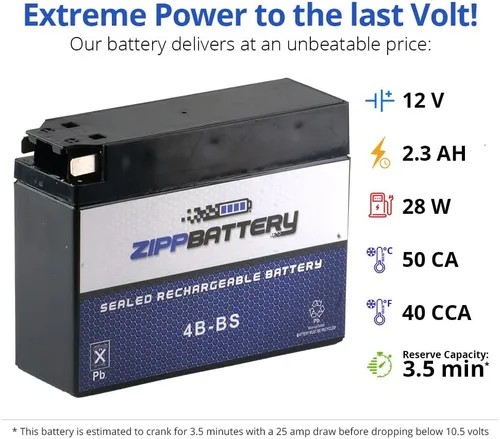 Vista 4 de ZIPPBATTERY YTX4B-BS 12V 40 CCA AGM – Batería de 2Ah libre de mantenimiento para scooter, mini ATV, bicicleta de bolsillo – Terminal de pestaña
