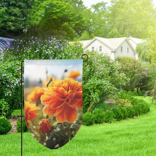Vista 6 de Banderas de jardín para exteriores, flores de caléndula, flores de otoño, bandera de jardín de 12 x 18 pulgadas, bandera de bienvenida de temporada