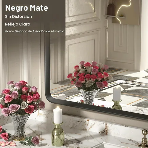 Vista 3 de Espejo rectangular con marco mate negro de 20x30 pulgadas para baño, espejo de tocador para pared de baño con esquinas redondeadas, antióxido y a