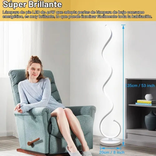 Vista 4 de Lámpara de Pie LED Espiral, 40W Lámparas de Pie Regulables para Sala de Estar con Control Remoto, Colores y Brillo Ajustables sin Escalones Lámpara