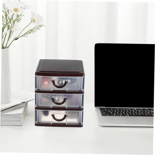 Vista 6 de Operitacx Caja organizadora de escritorio multifuncional de 3 capas, mango de plástico translúcido para oficina y hogar