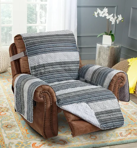 Vista 43 de Brilliant Sunshine Blue Plaids & Stripes - Funda para sillón de sofá, asiento de 23 pulgadas Patchwork Design, Non Slip Sofa Cover, Quilted