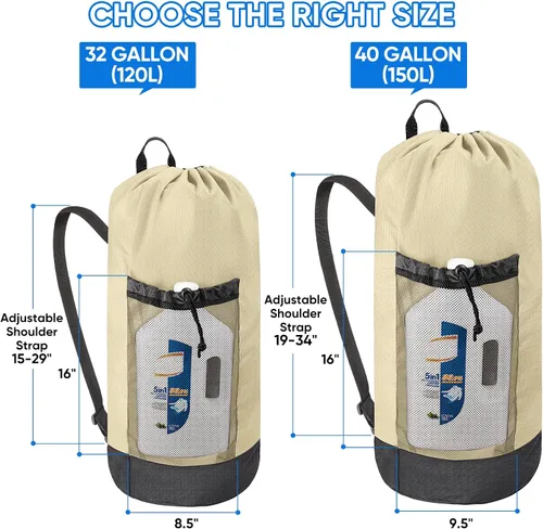 Vista 2 de BALEINE Mochila Bolsa de Lavandería de 120L, Tela Oxford 900D Bolsas Grandes de Lavandería de Viaje con Correas para el Hombro y 2 Bolsillos