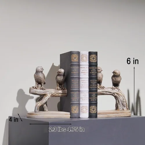 Vista 4 de Sujetalibros decorativos con diseño de pájaros, resistentes, extremos de libro únicos para sostener libros, tapones de libros antiguos resistentes