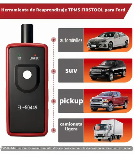 Vista 8 de Herramienta de reaprendizaje para Ford TPMS, FIRSTOOL EL-50449 TPMS, herramienta de reinicio del sensor de presión de neumáticos para Ford Lincoln