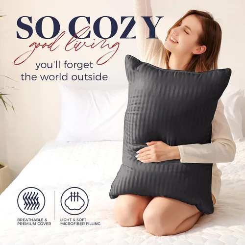 Vista 2 de Basic Beyond Almohadas de cama para dormir, juego de 2 almohadas de tamaño estándar, almohadas alternativas de plumón de lujo, color negro, 20 x 26