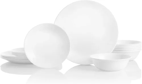 Vista 2 de Corelle Vitrelle - Juego de vajilla de servicio de 18 piezas para 6 piezas, color blanco escarcha de invierno y Vitrelle de 28 onzas, juego de 6