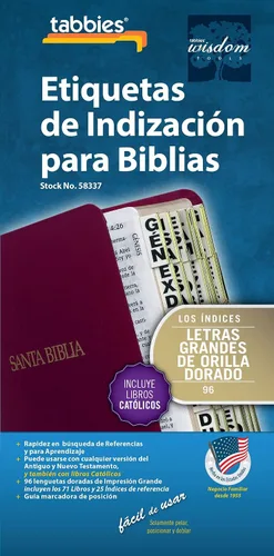 Vista 2 de Tabbies Pestañas bíblicas españolas con bordes dorados, 20 paquetes, antiguo y nuevo testamento + libros católicos, pestañas de índice autoadhesivas