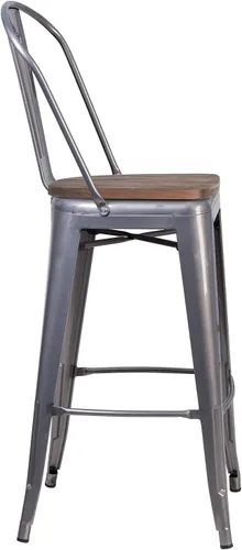 Vista 7 de Taburete Flash Furniture de bar, hecho de metal para interior y exterior, Metal, Negro