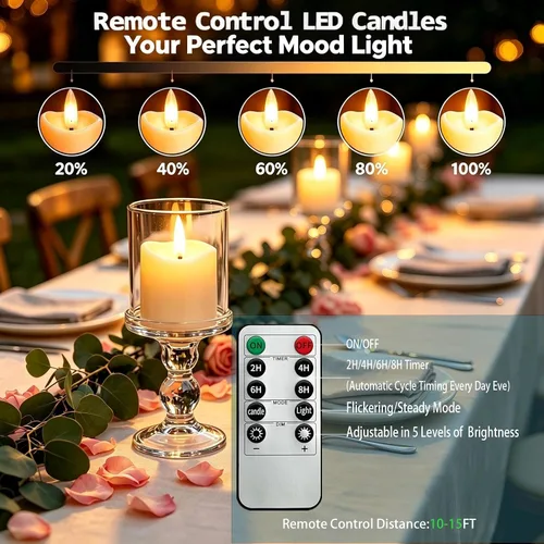 Vista 4 de Velas de té recargables sin llama con temporizador remoto, 1.5 x 2.2 pulgadas, velas votivas eléctricas falsas parpadeantes para aniversario, boda