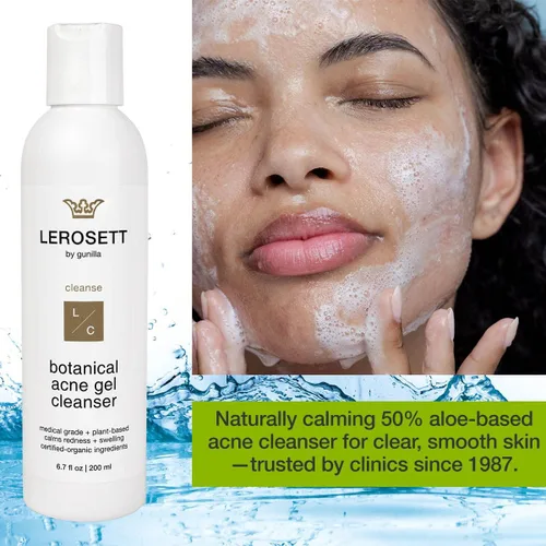 Vista 2 de LEROSETT Limpiador botánico para acné, gel espumoso para piel propensa al acné, vegano, puntos negros y grasos, 50% aloe calmante, 2% ácido