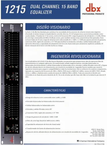 Vista 5 de dbx 1215 Ecualizador gráfico de doble canal y 15 bandas