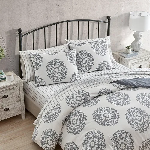 Vista 3 de Stone Cottage - Juego de funda de edredón tamaño Queen, ropa de cama reversible de satén de algodón con fundas a juego, juego de cama ideal