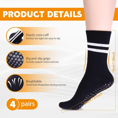 Vista 2 de Jspupifip 4 pares de calcetines largos de pilates con agarre, antideslizantes, para yoga, pilates, barre, entrenamiento, hospital, 4 pares